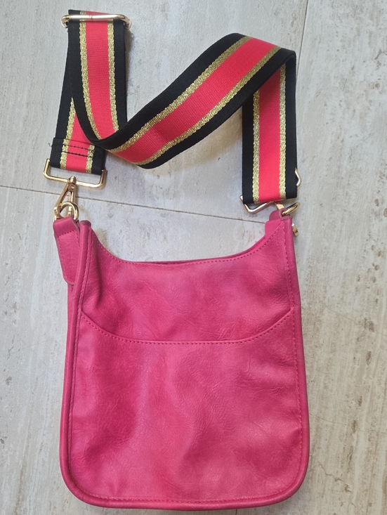 Ahdorned Handbags - Ahdorned Pink Vegan Leather Crossbody Messenger Bag with Colorblock Strap